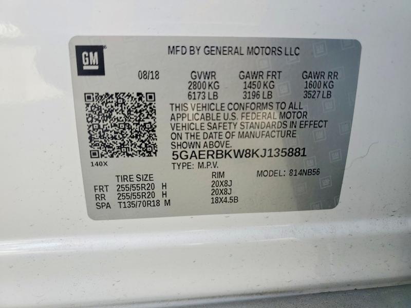 2019 Buick Enclave მანქანა იყიდება აუქციონზე, vin: 5GAERBKW8KJ135881, აუქციონის ნომერი: 50254146