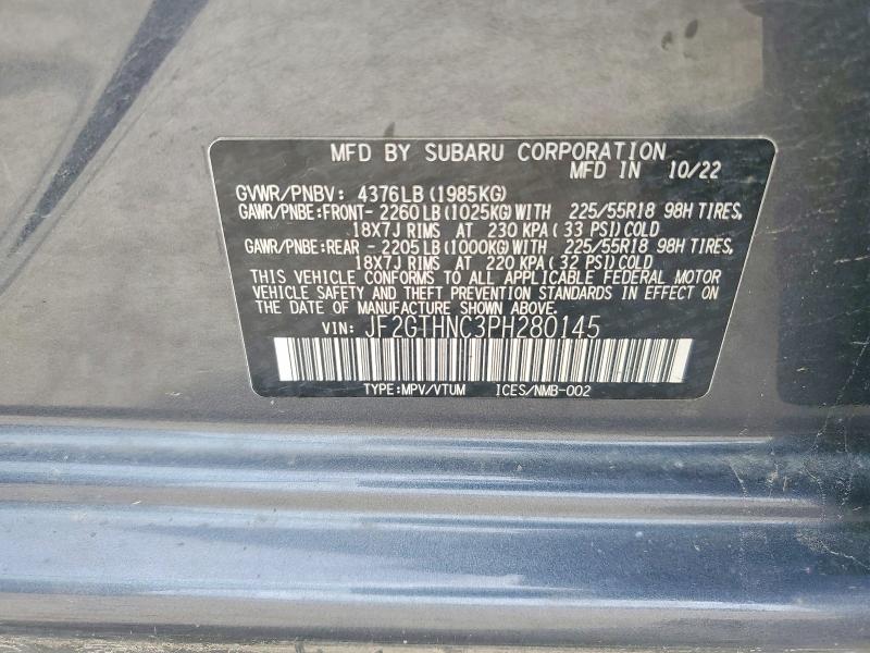 2023 Subaru Crosstrek მანქანა იყიდება აუქციონზე, vin: JF2GTHNC3PH280145, აუქციონის ნომერი: 50090786