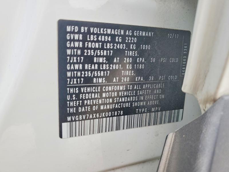 Продаж на аукціоні авто 2018 Volkswagen Tiguan Limited, vin: WVGBV7AX6JK001878, номер лоту: 51873196
