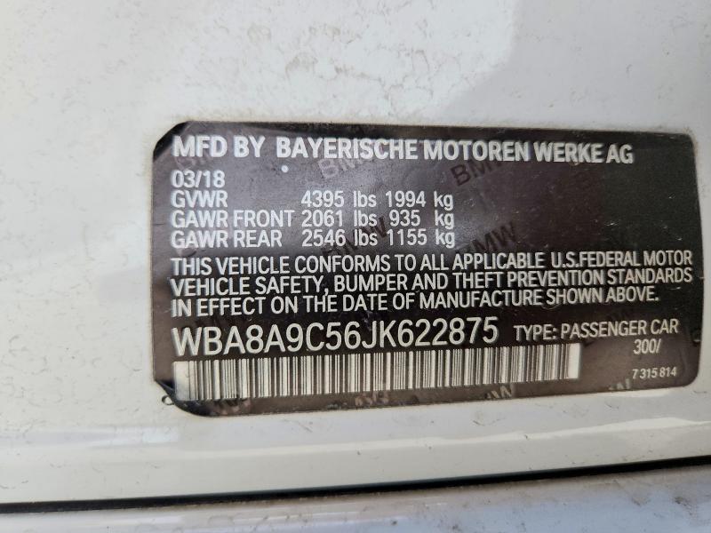 Auction sale of the 2018 Bmw 320, vin: WBA8A9C56JK622875, lot number: 50646196