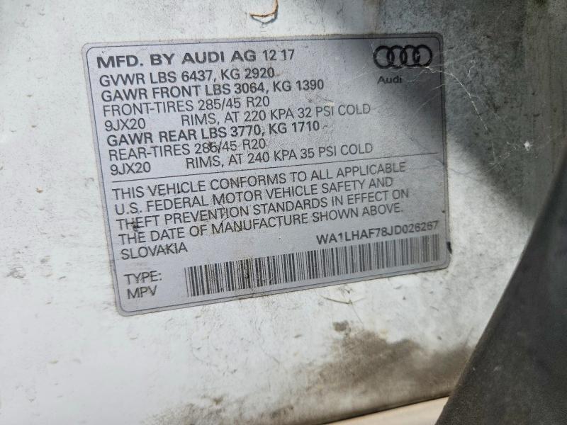 Продаж на аукціоні авто 2018 Audi Q7, vin: WA1LHAF78JD026267, номер лоту: 49082366