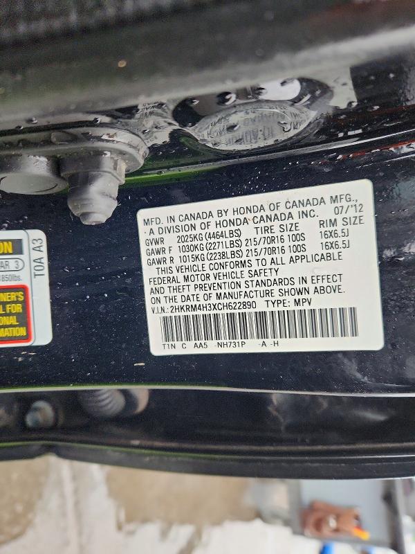 2012 Honda Cr-v მანქანა იყიდება აუქციონზე, vin: 2HKRM4H3XCH622890, აუქციონის ნომერი: 48128516