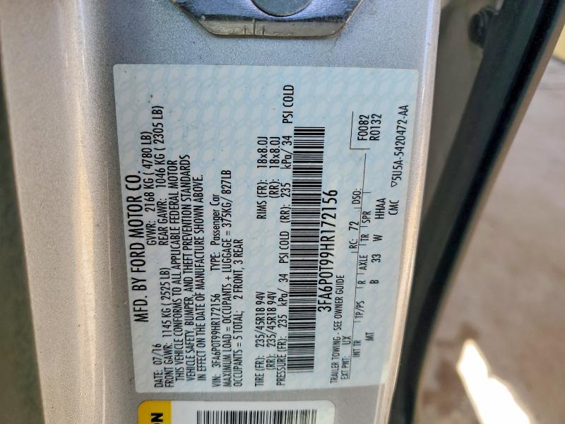 2017 Ford Fusion მანქანა იყიდება აუქციონზე, vin: 3FA6P0T99HR172156, აუქციონის ნომერი: 49803486