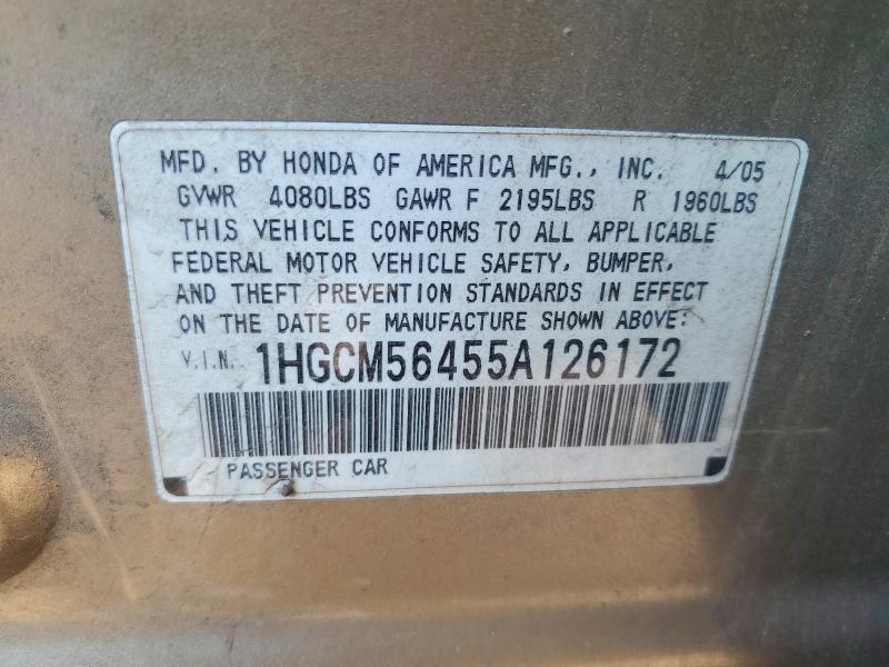 Продажа на аукционе авто 2005 Honda Accord, vin: 1HGCM56455A126172, номер лота: 50530286