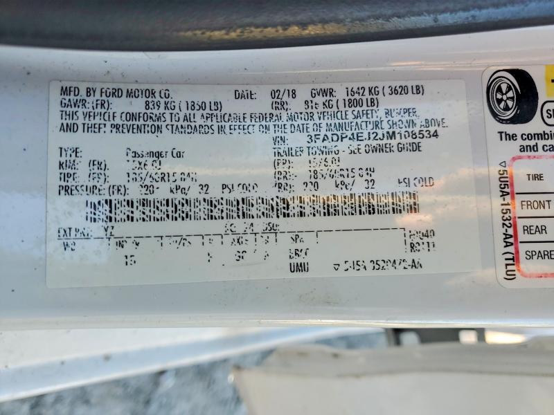 Aukcja sprzedaży 2018 Ford Fiesta, vin: 3FADP4EJ2JM108534, numer aukcji: 51594286
