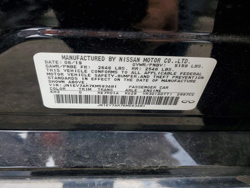 48016016 :رقم المزاد ، JN1EV7AR7KM593481 vin ، 2019 Infiniti Q50 مزاد بيع
