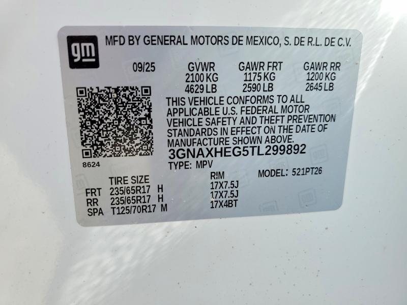 2026 Chevrolet Equinox მანქანა იყიდება აუქციონზე, vin: 3GNAXHEG5TL299892, აუქციონის ნომერი: 49727926
