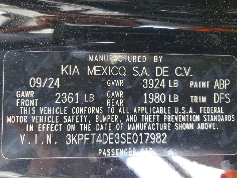 51204256 :رقم المزاد ، 3KPFT4DE3SE017982 vin ، 2025 Kia K4 مزاد بيع