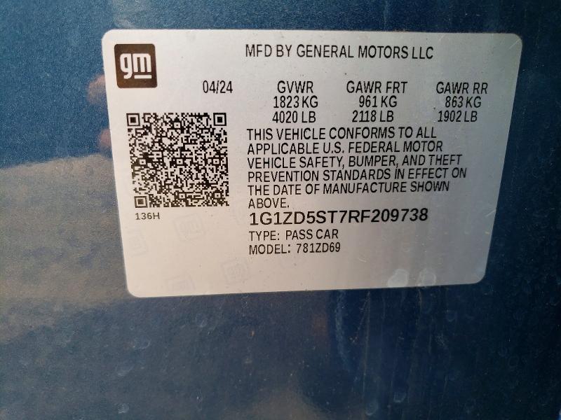 50520596 :رقم المزاد ، 1G1ZD5ST7RF209738 vin ، 2024 Chevrolet Malibu مزاد بيع
