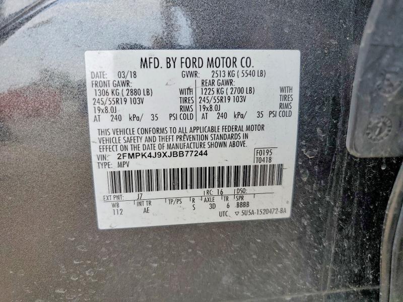 Продажа на аукционе авто 2018 Ford Edge, vin: 2FMPK4J9XJBB77244, номер лота: 49676026