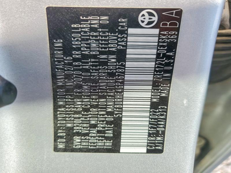 50790126 :رقم المزاد ، 5YFBURHE4GP467875 vin ، 2016 Toyota Corolla مزاد بيع