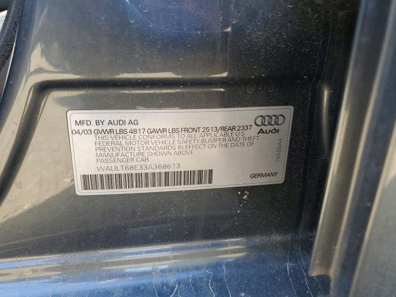 Aukcja sprzedaży 2003 Audi A4, vin: WAULT68E33A368613, numer aukcji: 49954956