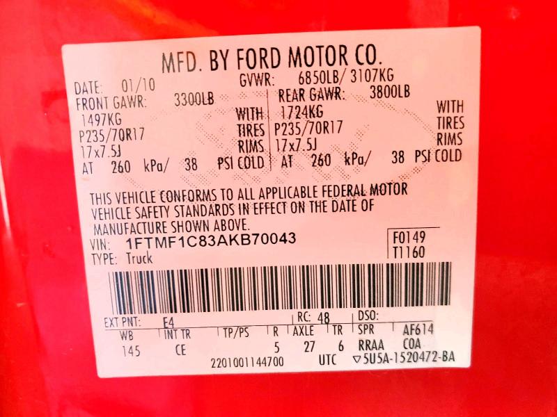 Продажа на аукционе авто 2010 Ford F150, vin: 1FTMF1C83AKB70043, номер лота: 49959926