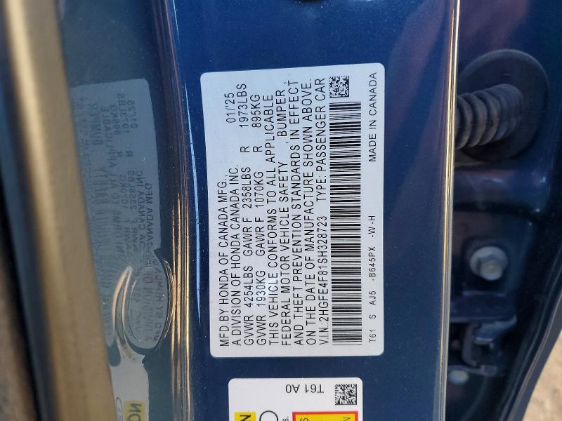 Продажа на аукционе авто 2025 Honda Civic, vin: 2HGFE4F81SH328723, номер лота: 49107626