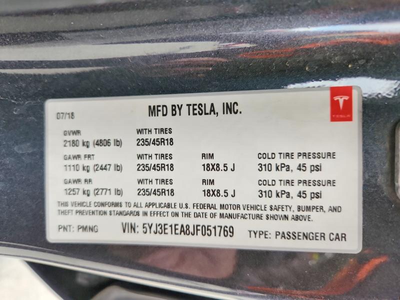 Aukcja sprzedaży 2018 Tesla Model 3, vin: 5YJ3E1EA8JF051769, numer aukcji: 50124496