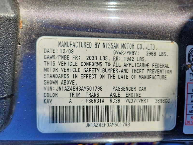 2010 Nissan 370z მანქანა იყიდება აუქციონზე, vin: JN1AZ4EH3AM501798, აუქციონის ნომერი: 51097106