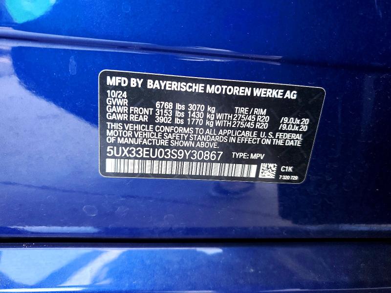 49806366 :رقم المزاد ، 5UX33EU03S9Y30867 vin ، 2025 Bmw X5 مزاد بيع