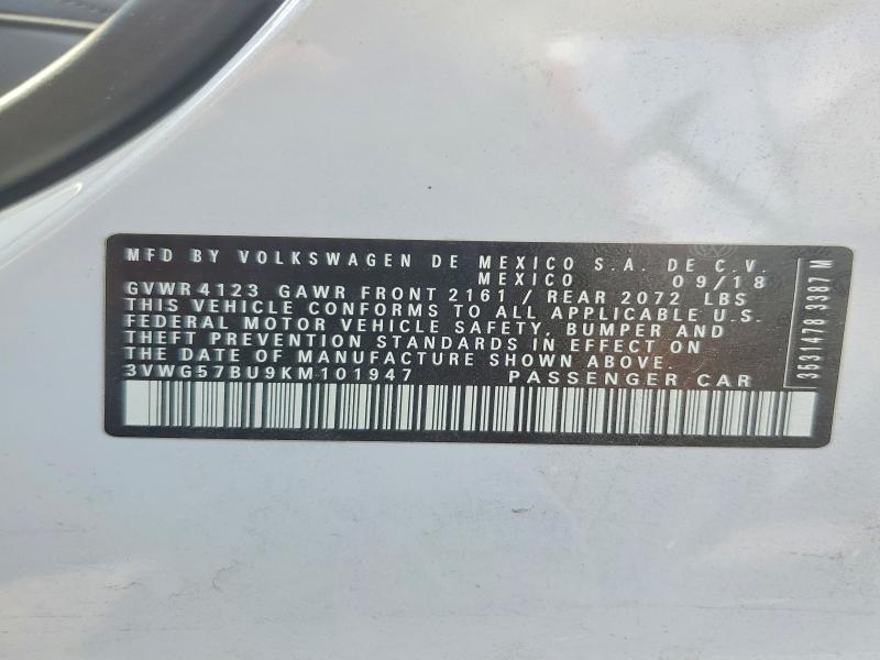 51104406 :رقم المزاد ، 3VWG57BU9KM101947 vin ، 2019 Volkswagen Jetta مزاد بيع