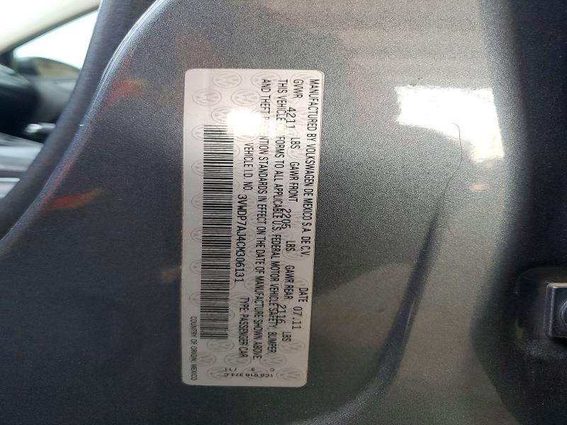 2012 Volkswagen Jetta მანქანა იყიდება აუქციონზე, vin: 3VWDP7AJ4CM306131, აუქციონის ნომერი: 51925396