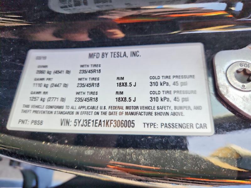 Aukcja sprzedaży 2019 Tesla Model 3, vin: 5YJ3E1EA1KF306005, numer aukcji: 50625456