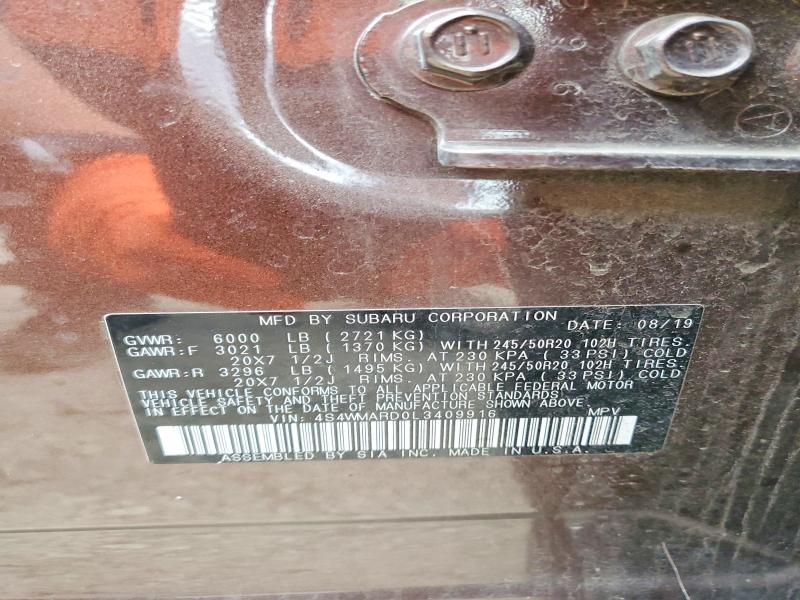 Aukcja sprzedaży 2020 Subaru Ascent, vin: 4S4WMARD0L3409916, numer aukcji: 51193156