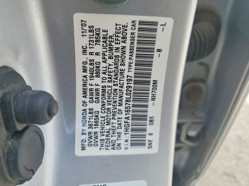 Aukcja sprzedaży 2008 Honda Civic, vin: 1HGFA16578L029197, numer aukcji: 49257116
