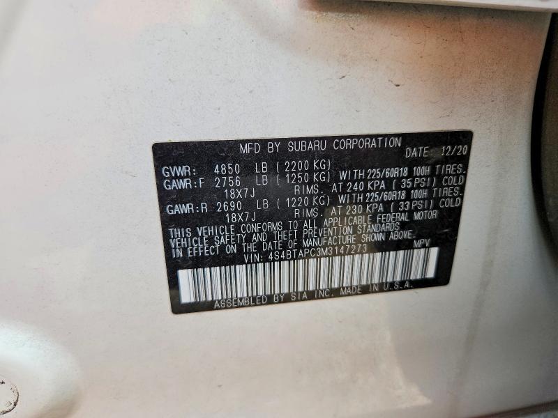 Продаж на аукціоні авто 2021 Subaru Outback, vin: 4S4BTAPC3M3147273, номер лоту: 50935226