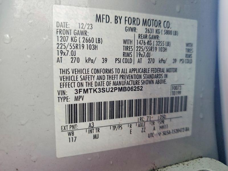 49791766 :رقم المزاد ، 3FMTK3SU2PMB06252 vin ، 2023 Ford Mustang Mach-e مزاد بيع