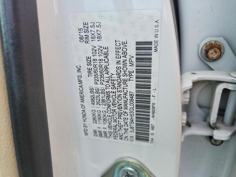 49790866 :رقم المزاد ، 5J8TB4H53GL008487 vin ، 2016 Acura Rdx مزاد بيع