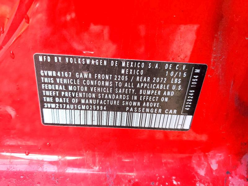 Продаж на аукціоні авто 2016 Volkswagen Golf, vin: 3VW217AU1GM025994, номер лоту: 49974026