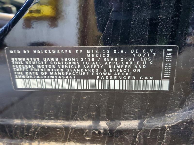 2018 Volkswagen Jetta მანქანა იყიდება აუქციონზე, vin: 3VWDB7AJ3JM249447, აუქციონის ნომერი: 50328996