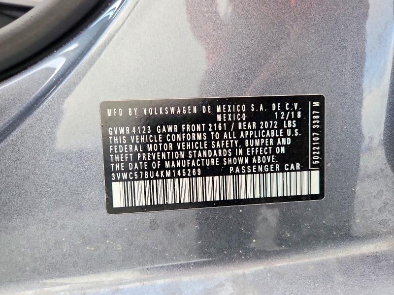 49164306 :رقم المزاد ، 3VWC57BU4KM145269 vin ، 2019 Volkswagen Jetta مزاد بيع