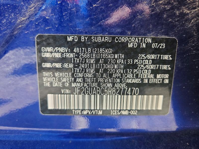2024 Subaru Crosstrek მანქანა იყიდება აუქციონზე, vin: JF2GUABC5R8277470, აუქციონის ნომერი: 50583406