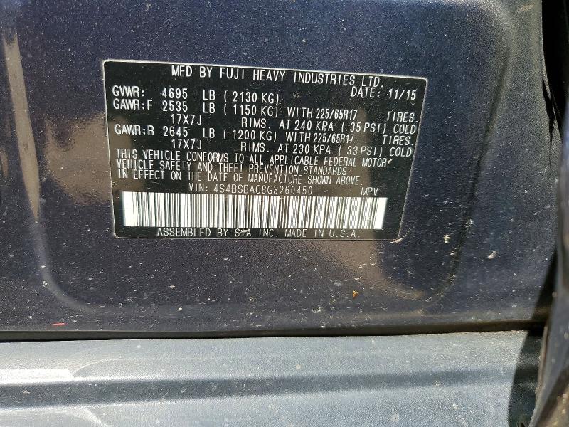 Aukcja sprzedaży 2016 Subaru Outback, vin: 4S4BSBAC8G3260450, numer aukcji: 48393476