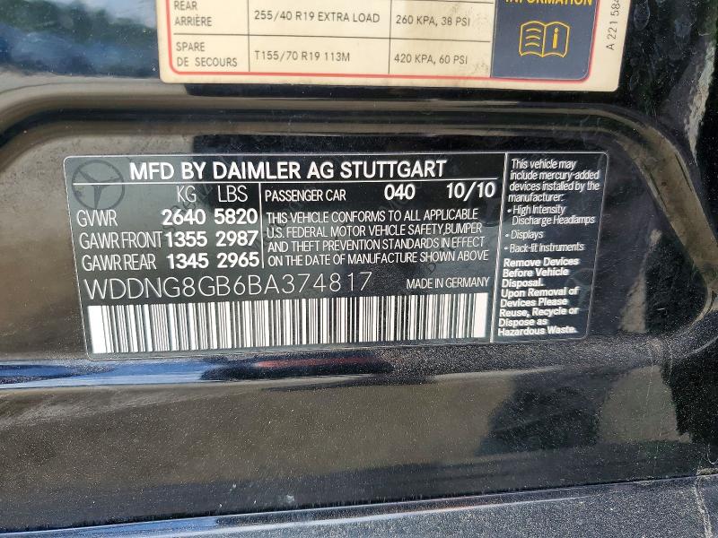 52050756 :رقم المزاد ، WDDNG8GB6BA374817 vin ، 2011 Mercedes-benz S مزاد بيع