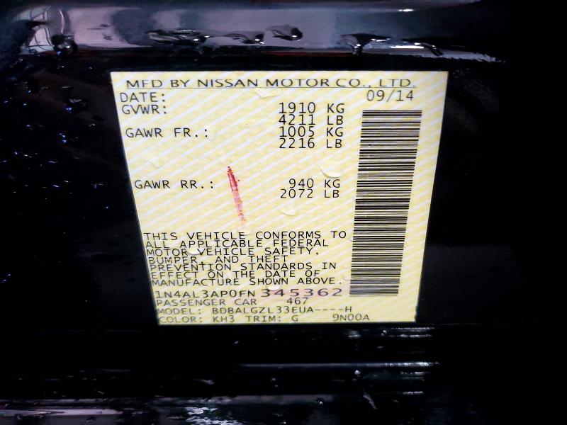 Продажа на аукционе авто 2015 Nissan Altima, vin: 1N4AL3AP0FN345362, номер лота: 49638936