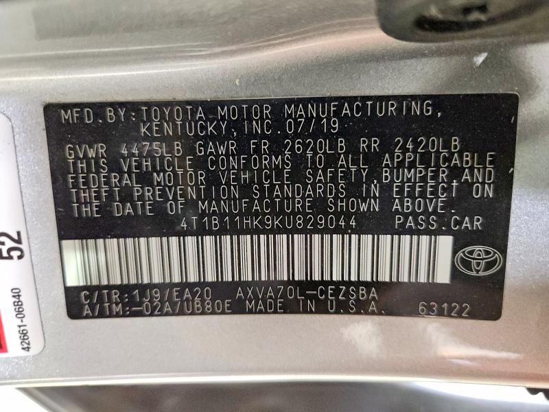 Aukcja sprzedaży 2019 Toyota Camry, vin: 4T1B11HK9KU829044, numer aukcji: 51466986