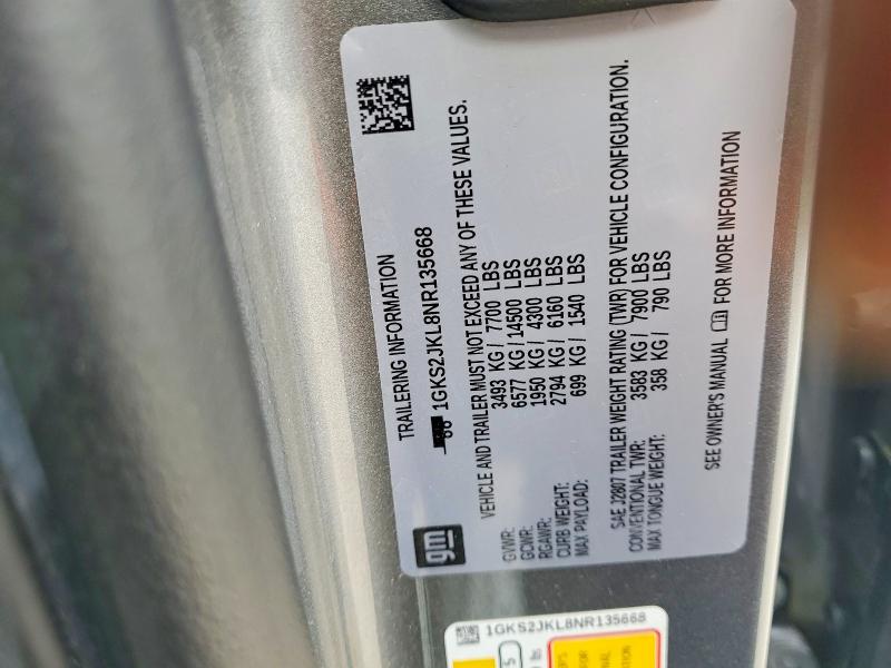 Продажа на аукционе авто 2022 Gmc Yukon Xl, vin: 1GKS2JKL8NR135668, номер лота: 48463196