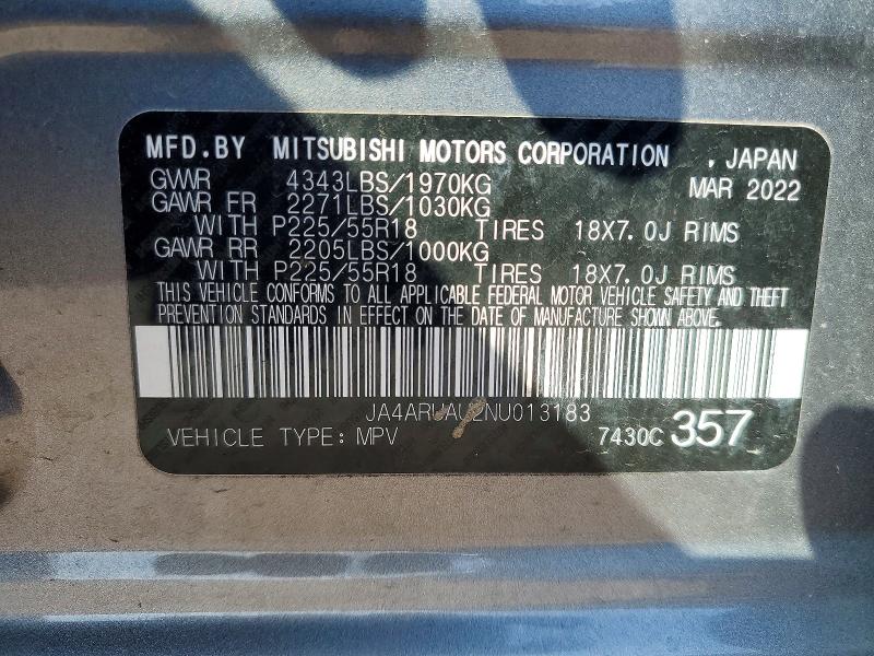 Продаж на аукціоні авто 2022 Mitsubishi Outlander Sport, vin: JA4ARUAU2NU013183, номер лоту: 48578196