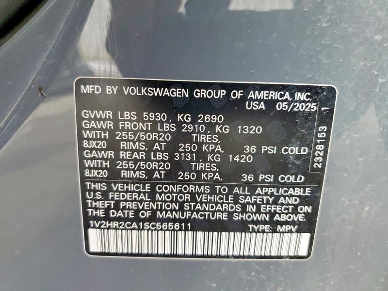 49552066 :رقم المزاد ، 1V2HR2CA1SC565611 vin ، 2025 Volkswagen Atlas مزاد بيع
