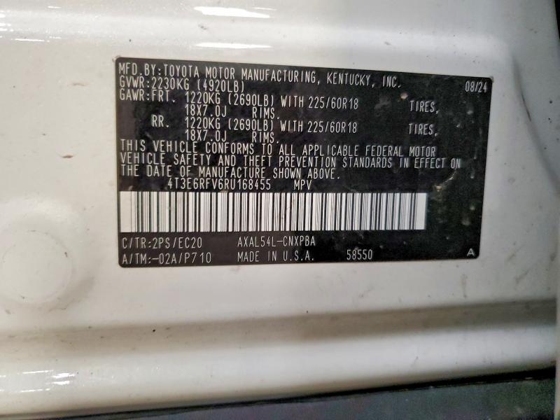 2024 Toyota Rav4 Hybrid მანქანა იყიდება აუქციონზე, vin: 4T3E6RFV6RU168455, აუქციონის ნომერი: 48852486