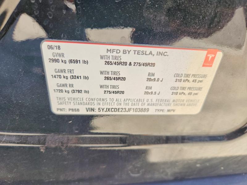 48959756 :رقم المزاد ، 5YJXCDE23JF103889 vin ، 2018 Tesla Model X مزاد بيع