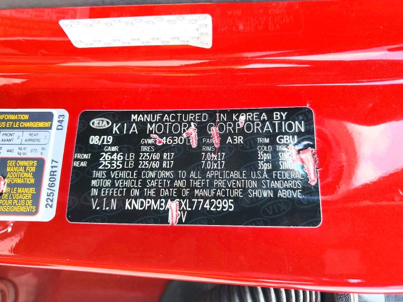 2020 Kia Sportage მანქანა იყიდება აუქციონზე, vin: KNDPM3ACXL7742995, აუქციონის ნომერი: 51008036