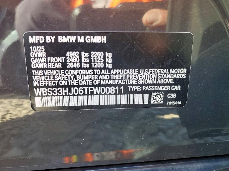 2026 Bmw M3 მანქანა იყიდება აუქციონზე, vin: WBS33HJ06TFW00811, აუქციონის ნომერი: 51891796