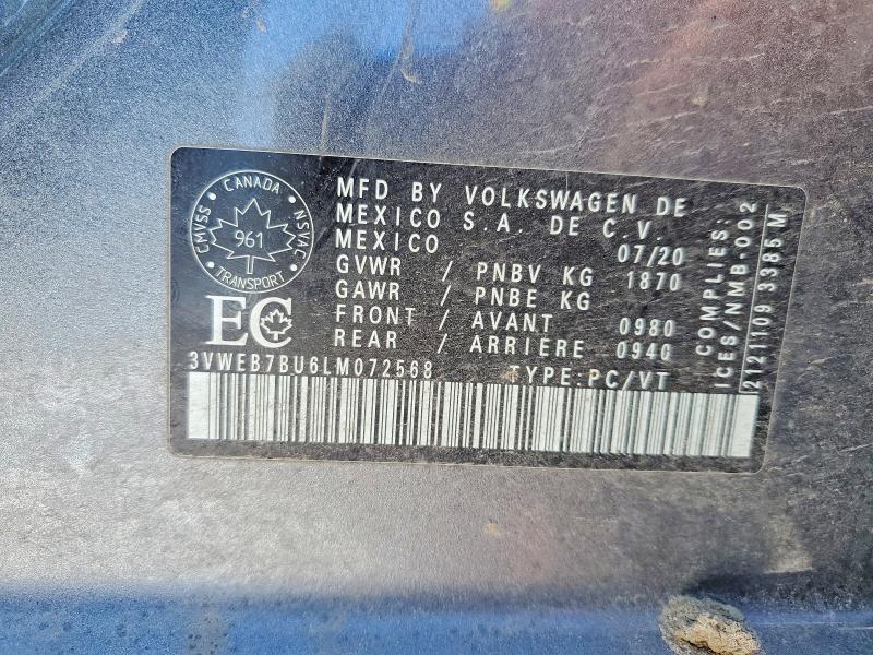 50568156 :رقم المزاد ، 3VWEB7BU6LM072568 vin ، 2020 Volkswagen Jetta مزاد بيع