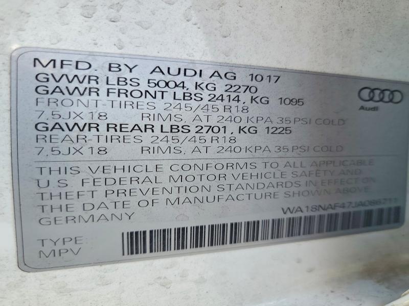 Aukcja sprzedaży 2018 Audi A4 Allroad, vin: WA18NAF47JA086711, numer aukcji: 48491636