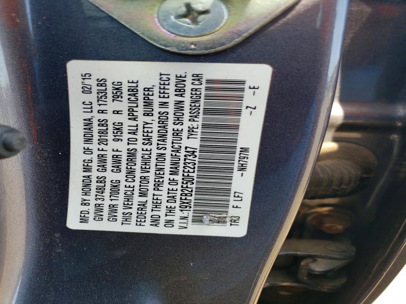 Продаж на аукціоні авто 2015 Honda Civic, vin: 19XFB2F50FE237347, номер лоту: 49921676