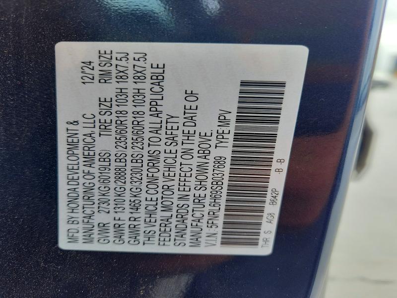 2025 Honda Odyssey მანქანა იყიდება აუქციონზე, vin: 5FNRL6H69SB037689, აუქციონის ნომერი: 49416256