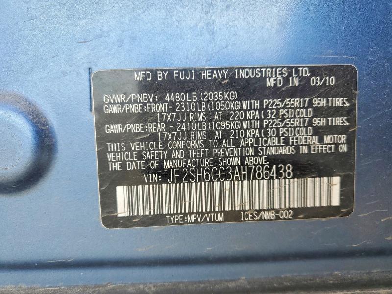 49301756 :رقم المزاد ، JF2SH6CC3AH786438 vin ، 2010 Subaru Forester مزاد بيع