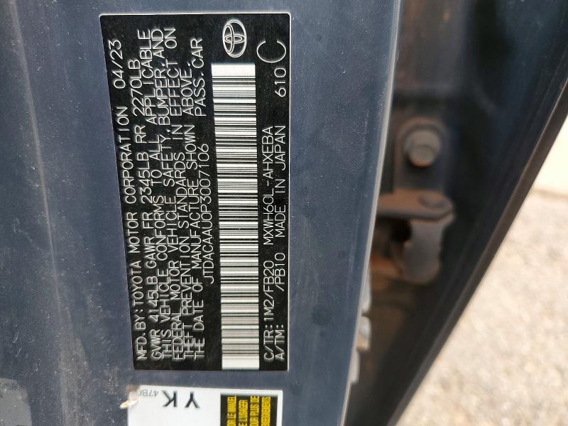 2023 Toyota Prius მანქანა იყიდება აუქციონზე, vin: JTDACAAU0P3007106, აუქციონის ნომერი: 49918586